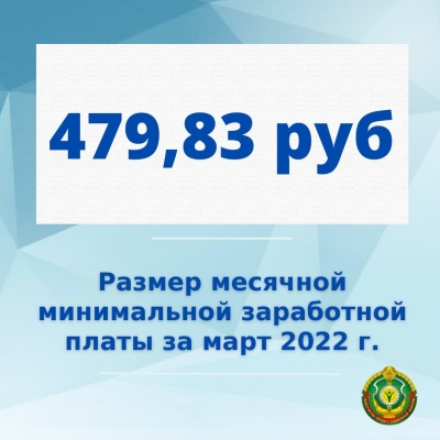 Размер месячной минимальной заработной платы за март 2022 года подлежит индексации и составляет 479 рублей 83 копейки
